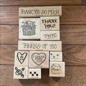 Rubber stamp set, thank you, thinking of you theme